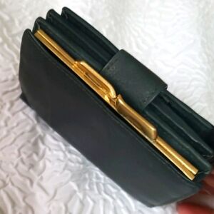 Women THICK Trifold Dark Charcoal Genuine Leather Wallet with double Coin Pocket